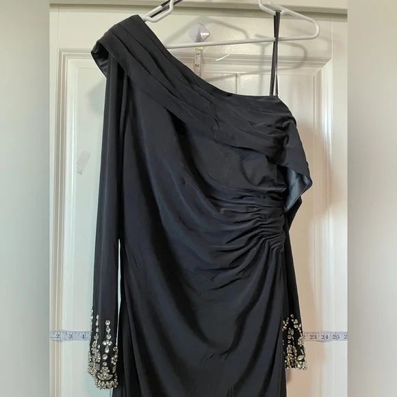 Mac Duggal Women's leena Foldover Long Sleeve Jeweled Midi Dress - Picture 3 of 14